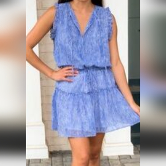 PINCH Dress, Size L, Ruffles Details, Tie Front‎ Vneck, Sleeveless, Blue & White - Picture 7 of 8